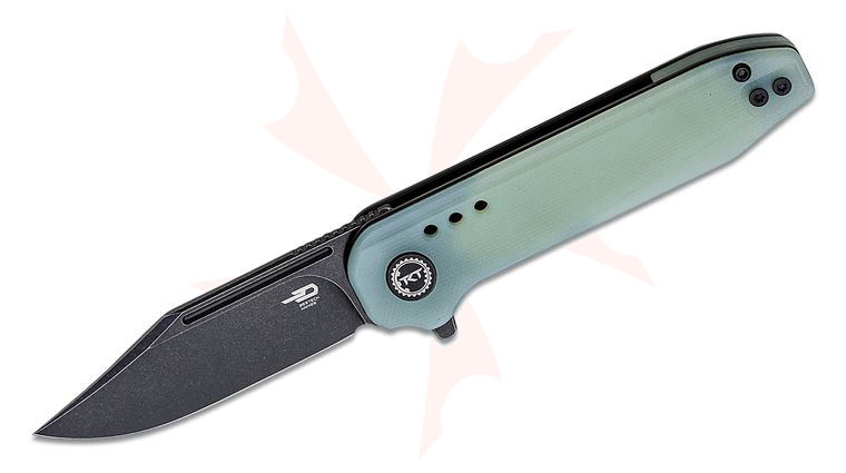 Bestech Knives Syntax Flipper Knife 2.84 inch 154CM Black Stonewash Clip Point Blade, Translucent Jade G10 Handles