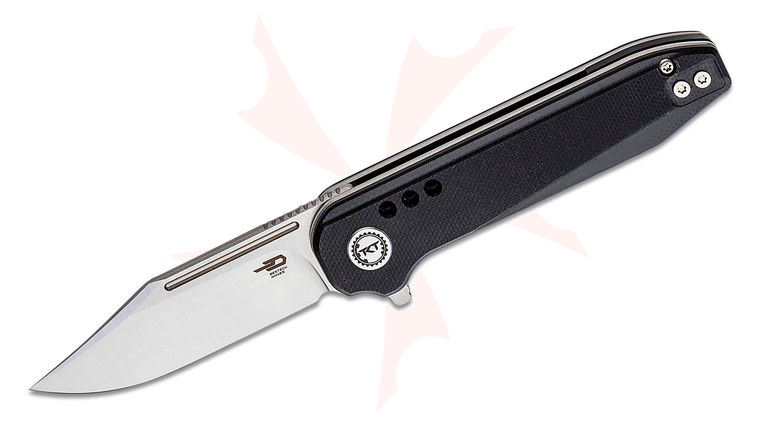 Bestech Knives Syntax Flipper Knife 2.84 inch 154CM Two-Tone Clip Point Blade, Black G10 Handles