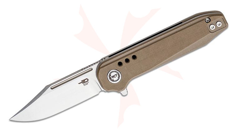 Bestech Knives Syntax Flipper Knife 2.84 inch 154CM Two-Tone Clip Point Blade, Beige G10 Handles