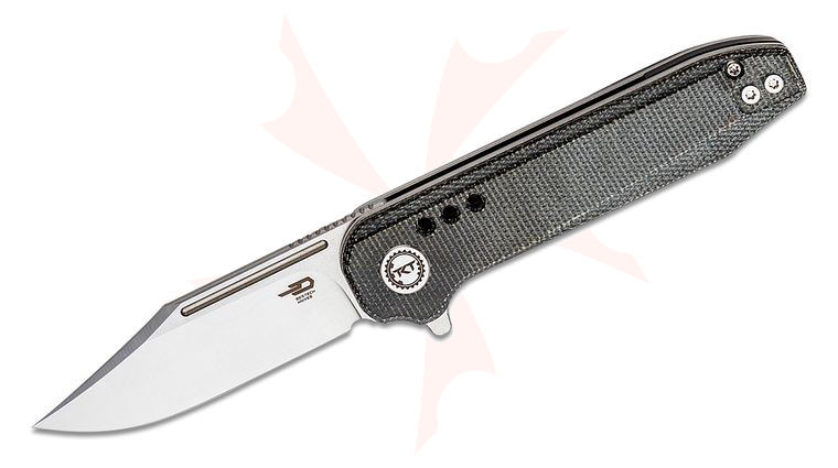 Bestech Knives Syntax Flipper Knife 2.84 inch 154CM Two-Tone Clip Point Blade, Black Micarta Handles