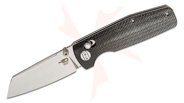 Bestech Knives Slasher Folding Knife 3.07 inch D2 Stonewashed Sheepsfoot Blade, Black Canvas Micarta Handles