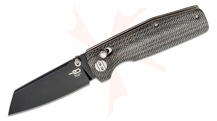 Bestech Knives Slasher Folding Knife 3.07 inch D2 Black Stonewashed Sheepsfoot Blade, Black Canvas Micarta Handles