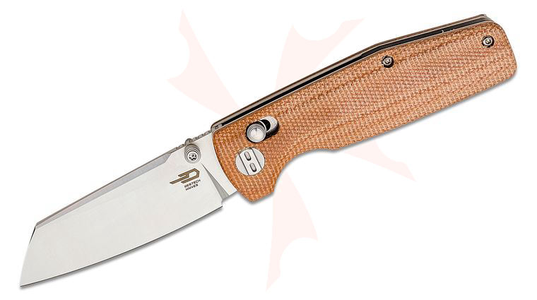Bestech Knives Slasher Folding Knife 3.07 inch D2 Satin Sheepsfoot Blade, Natural Canvas Micarta Handles