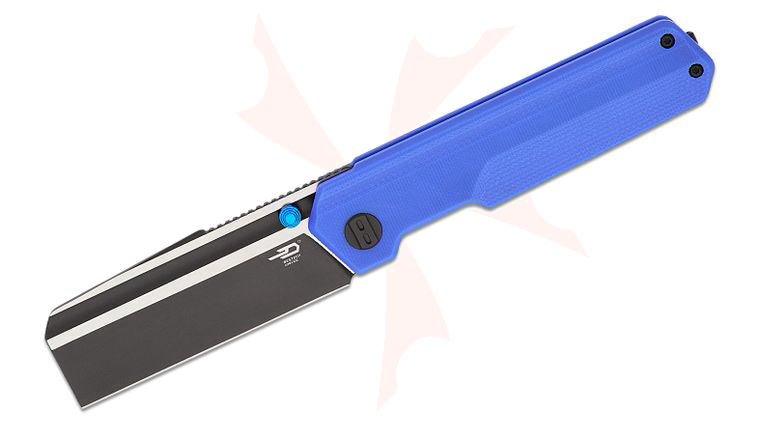 Bestech Knives Tardis Liner Lock Folding Knife 3.15 inch D2 Two-Toned Cleaver Blade, Milled Tardis Blue G10 Handles