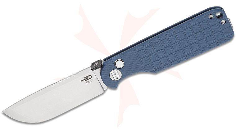 Bestech Knives Glok Button Lock Folding Knife 3.54 inch 14C28N Stonewashed Drop Point Blade, Gray G10 Handles