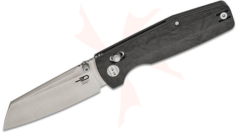 Bestech Knives Slasher Crossbar Lock Folding Knife 3.5 inch MagnaCut Satin Sheepsfoot Blade, Marble Carbon Fiber Handles - KnifeCenter Exclusive