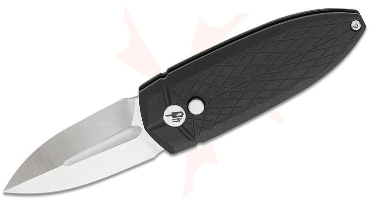 Bestech Knives Ququ Button Lock Folding Knife 2.2 inch 14C28N Satin Spear Point Blade, Black G10 Handles