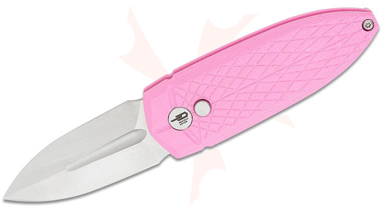 Bestech Knives Ququ Button Lock Folding Knife 2.2 inch 14C28N Satin Spear Point Blade, Pink G10 Handles