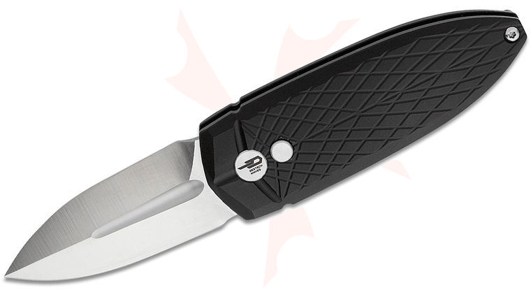 Bestech Knives Ququ Button Lock Folding Knife 2.2 inch 14C28N Satin Spear Point Blade, Black Aluminum Handles