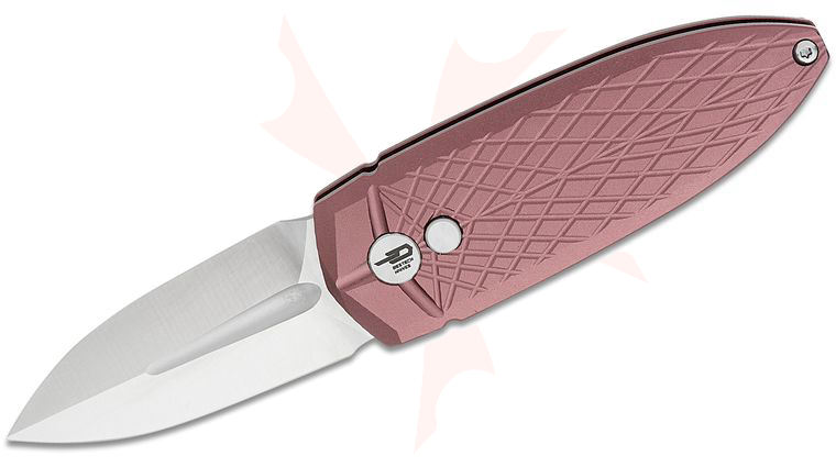 Bestech Knives Ququ Button Lock Folding Knife 2.2 inch 14C28N Satin Spear Point Blade, Brown Aluminum Handles