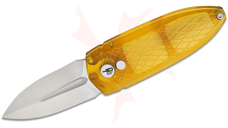 Bestech Knives Ququ Button Lock Folding Knife 2.2 inch 14C28N Satin Spear Point Blade, Ultem Handles