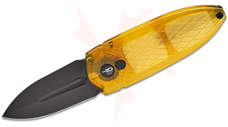Bestech Knives Ququ Button Lock Folding Knife 2.2 inch 14C28N Black DLC Spear Point Blade, Ultem Handles