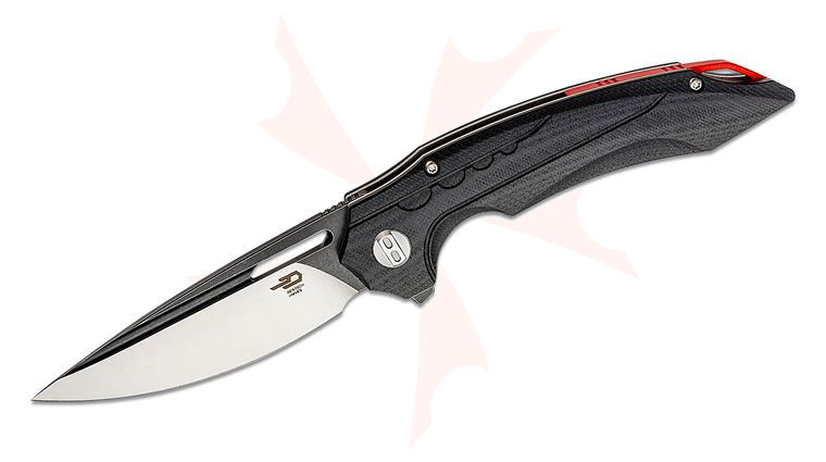 Bestech Knives Ornetta Flipper Knife 3.54 inch D2 Black/Satin Drop Point Blade, Milled Black G10 Handles
