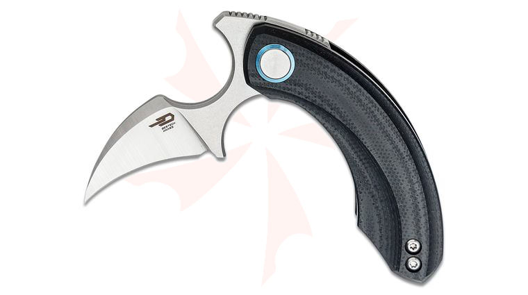 Bestech Knives Ostap Hel Strelit Push Dagger Flipper Knife 2.19 inch 14C28N Two-Tone Hawkbill Blade, Black G10 Handles