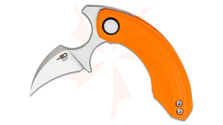 Bestech Knives Ostap Hel Strelit Push Dagger Flipper Knife 2.19 inch 14C28N Two-Tone Hawkbill Blade, Orange G10 Handles