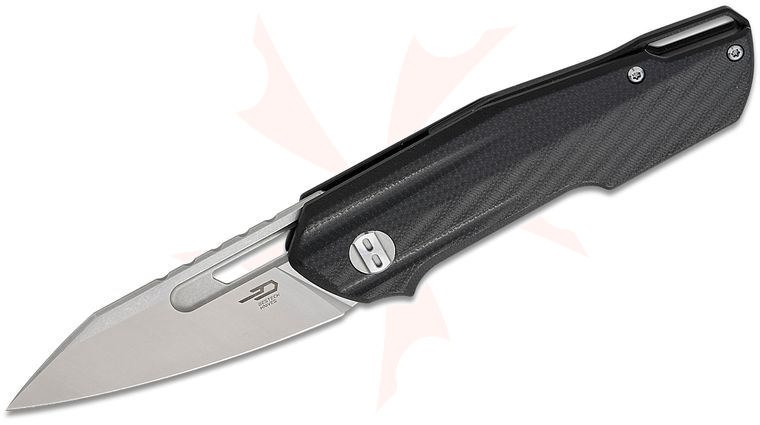 Bestech Knives Toddler Front Flipper Knife 2.72 inch 14C28N Two-Tone Reverse Tanto Blade, Black G10 Handles