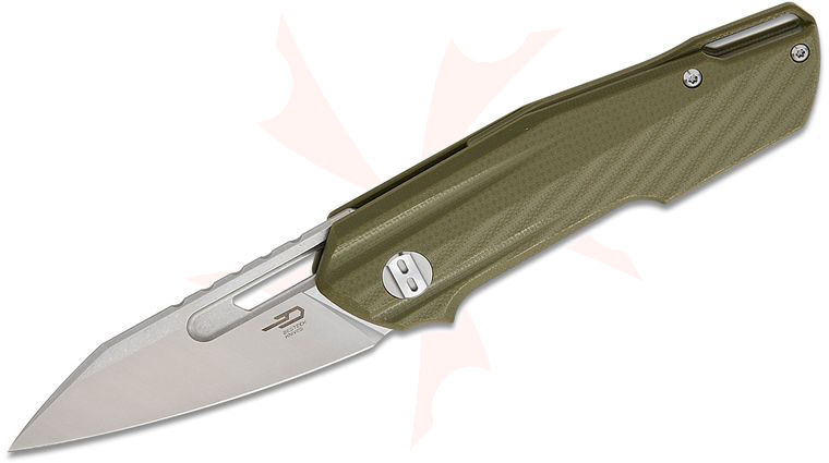 Bestech Knives Toddler Front Flipper Knife 2.72 inch 14C28N Two-Tone Reverse Tanto Blade, OD Green G10 Handles