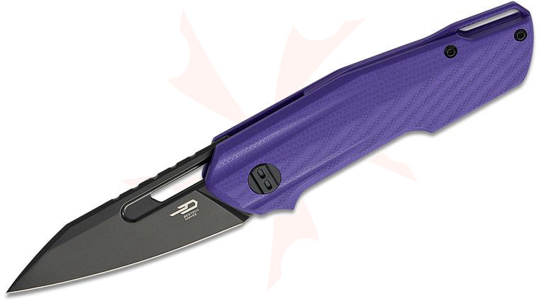 Bestech Knives Toddler Front Flipper Knife 2.72 inch 14C28N Black PVD Reverse Tanto Blade, Purple G10 Handles