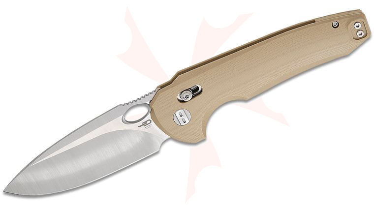 Bestech Knives Kombou Noctar Crossbar Lock Folding Knife 3.71 inch 14C28N Satin Drop Point Blade, Tan G10 Handles