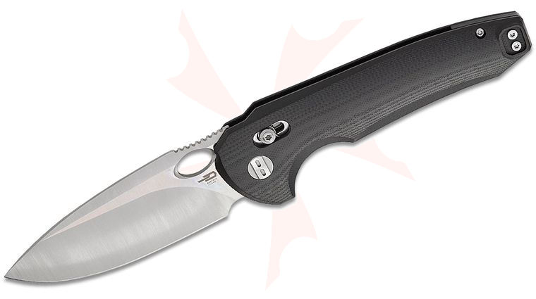 Bestech Knives Kombou Noctar Crossbar Lock Folding Knife 3.71 inch 14C28N Satin Drop Point Blade, Black G10 Handles