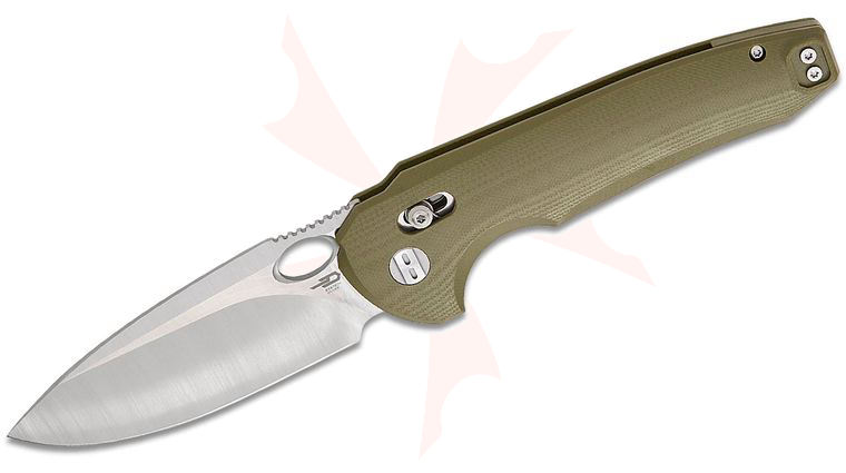 Bestech Knives Kombou Noctar Crossbar Lock Folding Knife 3.71 inch 14C28N Satin Drop Point Blade, OD Green G10 Handles