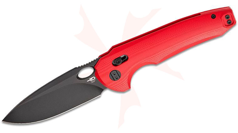 Bestech Knives Kombou Noctar Crossbar Lock Folding Knife 3.71 inch 14C28N Black Stonewashed Drop Point Blade, Red G10 Handles