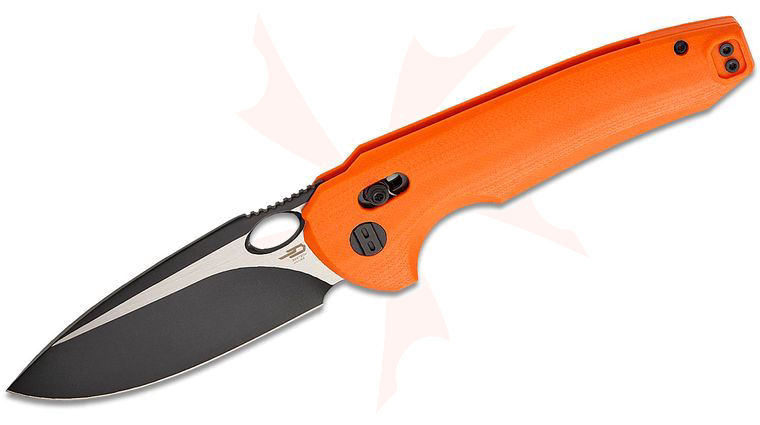 Bestech Knives Kombou Noctar Crossbar Lock Folding Knife 3.71 inch 14C28N Two-Tone Black/Satin Drop Point Blade, Orange G10 Handles