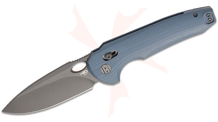Bestech Knives Kombou Noctar Crossbar Lock Folding Knife 3.71 inch 14C28N Gray PVD Drop Point Blade, Blue Gray G10 Handles
