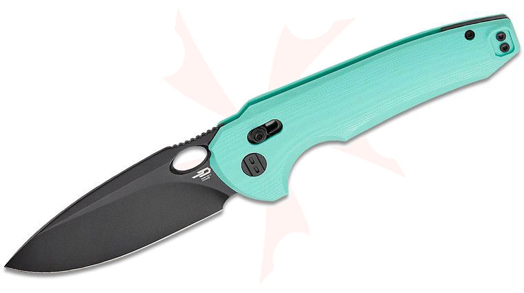 Bestech Knives Kombou Noctar Crossbar Lock Folding Knife 3.71 inch 14C28N Black PVD Drop Point Blade, Mint Green G10 Handles