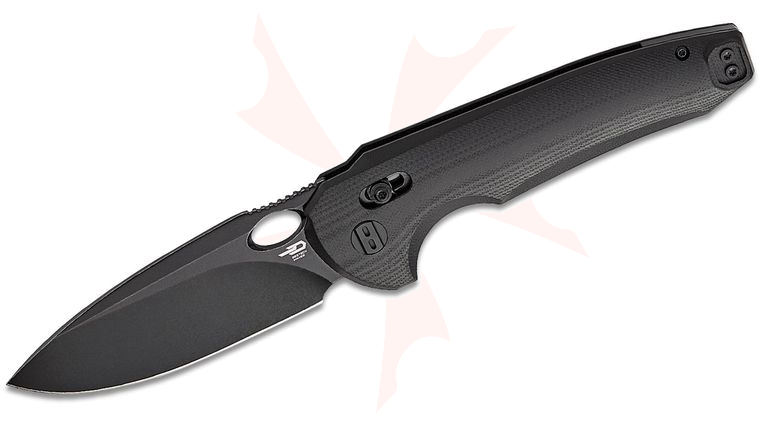Bestech Knives Kombou Noctar Crossbar Lock Folding Knife 3.71 inch 14C28N Black Stonewashed Drop Point Blade, Black G10 Handles