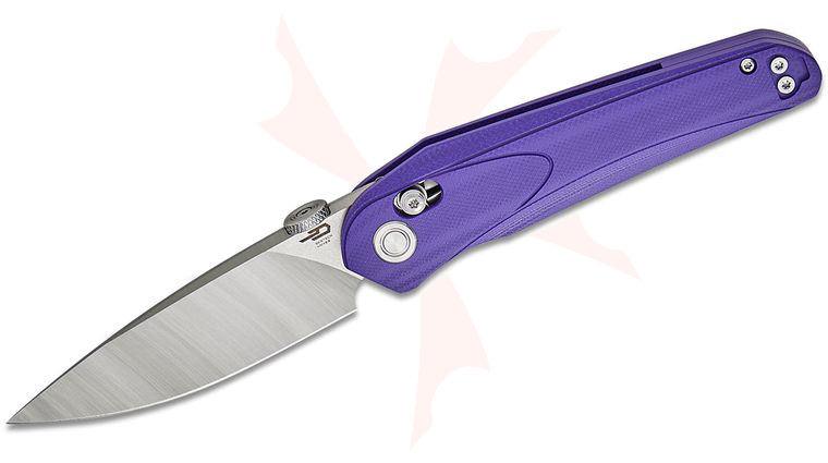 Bestech Knives Kombou Mothus Folding Knife 3.47 inch 14C28N Satin Drop Point Blade, Purple G10 Handles