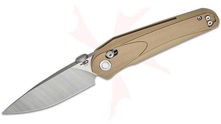 Bestech Knives Kombou Mothus Folding Knife 3.47 inch 14C28N Satin Drop Point Blade, Tan G10 Handles