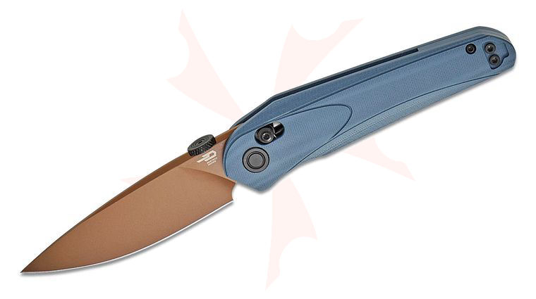 Bestech Knives Kombou Mothus Folding Knife 3.47 inch 14C28N Gold PVD Drop Point Blade, Dark Blue G10 Handles