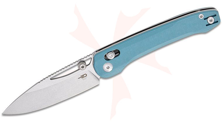 Bestech Knives Cobber Crossbar Lock Folding Knife 3.37 inch 14C28N Stonewashed Drop Point Blade, Misty Blue G10 Handles