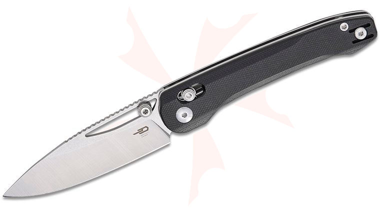Bestech Knives Cobber Crossbar Lock Folding Knife 3.37 inch 14C28N Two-Tone Drop Point Blade, Black G10 Handles