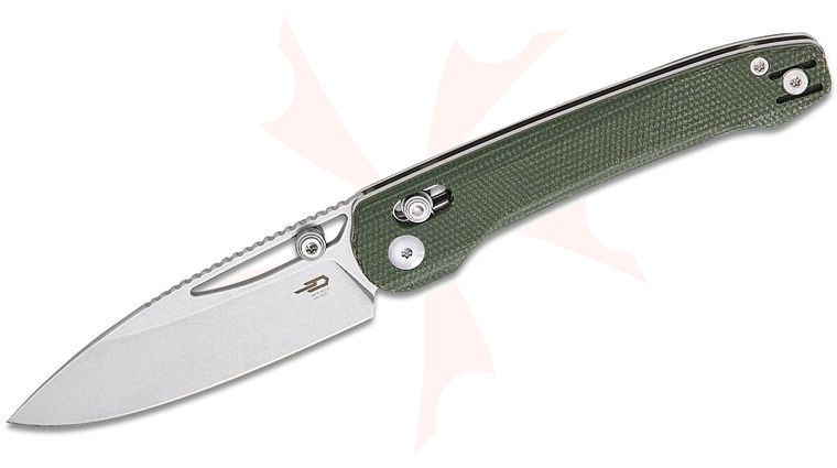 Bestech Knives Cobber Crossbar Lock Folding Knife 3.37 inch 14C28N Stonewashed Drop Point Blade, Green Micarta Handles