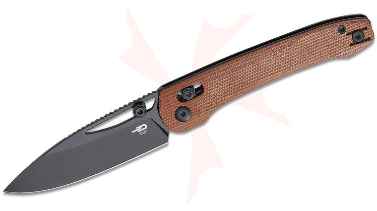 Bestech Knives Cobber Crossbar Lock Folding Knife 3.37 inch 14C28N Black PVD Drop Point Blade, Brown Micarta Handles