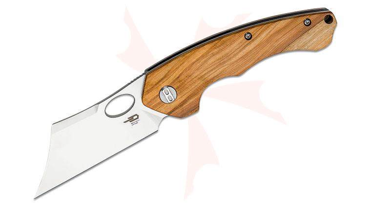 Bestech Knives Skirmish Flipper Knife 3.23 inch 154CM Satin Modified Cleaver Blade, Olive Wood Handles