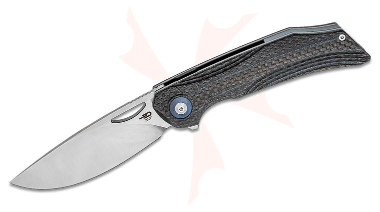 Bestech Knives Kombou Falko Flipper Knife 3.54 inch 154CM Satin Drop Point Blade, Interlayer Carbon Fiber and Black G10 Handles