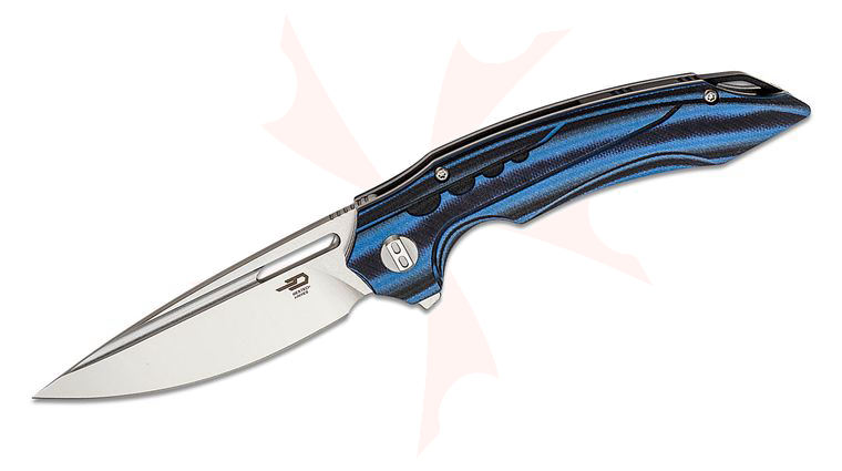 Bestech Knives Ornetta Flipper Knife 3.54 inch N690 Two-Toned Drop Point Blade, Milled Blue/Black G10 Handles