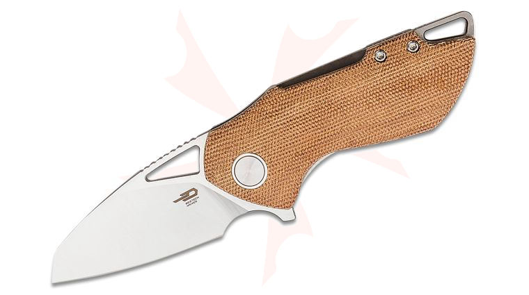 Bestech Knives Riverstone Flipper Knife 2.45 inch 154CM Satin Sheepsfoot Blade, Natural Canvas Micarta Handles