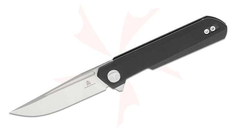 Bestechman Ostap Hel Mini Dundee Liner Lock Flipper Knife 2.92 inch D2 Satin Clip Point Blade, Black G10 Handles
