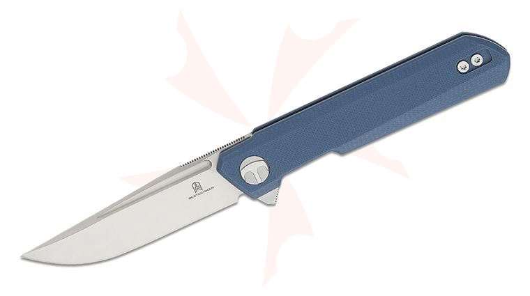 Bestechman Ostap Hel Mini Dundee Liner Lock Flipper Knife 2.92 inch D2 Satin Clip Point Blade, Gray G10 Handles