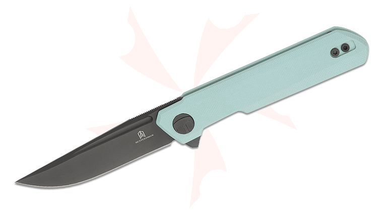 Bestechman Ostap Hel Mini Dundee Liner Lock Flipper Knife 2.92 inch D2 Gray DLC Clip Point Blade, Ice Cream Blue G10 Handles