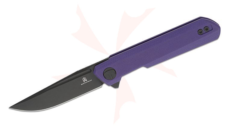 Bestechman Ostap Hel Mini Dundee Liner Lock Flipper Knife 2.92 inch D2 Black DLC Clip Point Blade, Purple G10 Handles