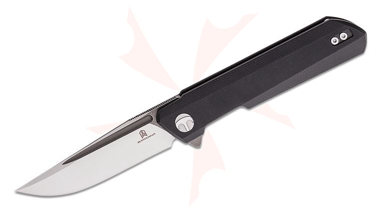 Bestechman Ostap Hel Dundee Flipper Knife 3.35 inch D2 Two-Tone Gray/Satin Clip Point Blade, Black G10 Handles
