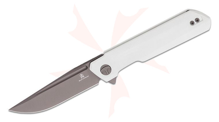 Bestechman Ostap Hel Dundee Flipper Knife 3.35 inch D2 Gray Clip Point Blade, White G10 Handles