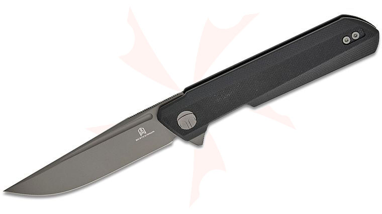 Bestechman Ostap Hel Dundee Flipper Knife 3.35 inch MagnaCut Gray Clip Point Blade, Black G10 Handles