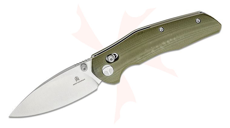 Bestechman Ronan Folding Knife 3.26 inch 14C28N Satin Spear Point Blade, OD Green G10 Handles