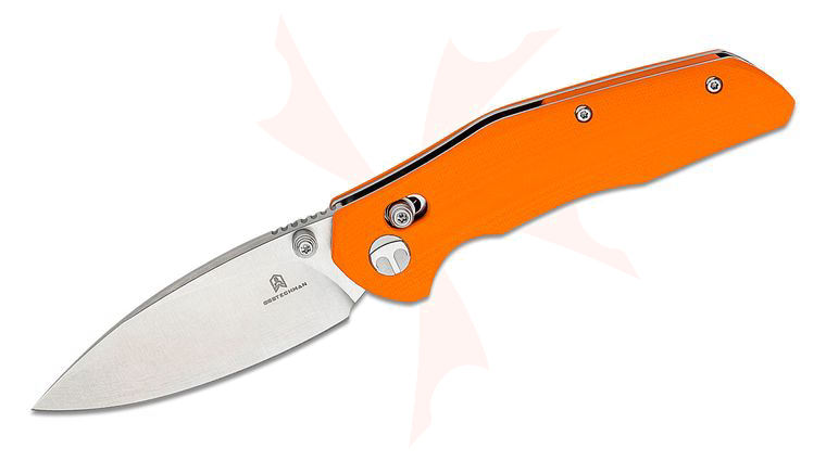 Bestechman Ronan Folding Knife 3.26 inch 14C28N Satin Spear Point Blade, Orange G10 Handles